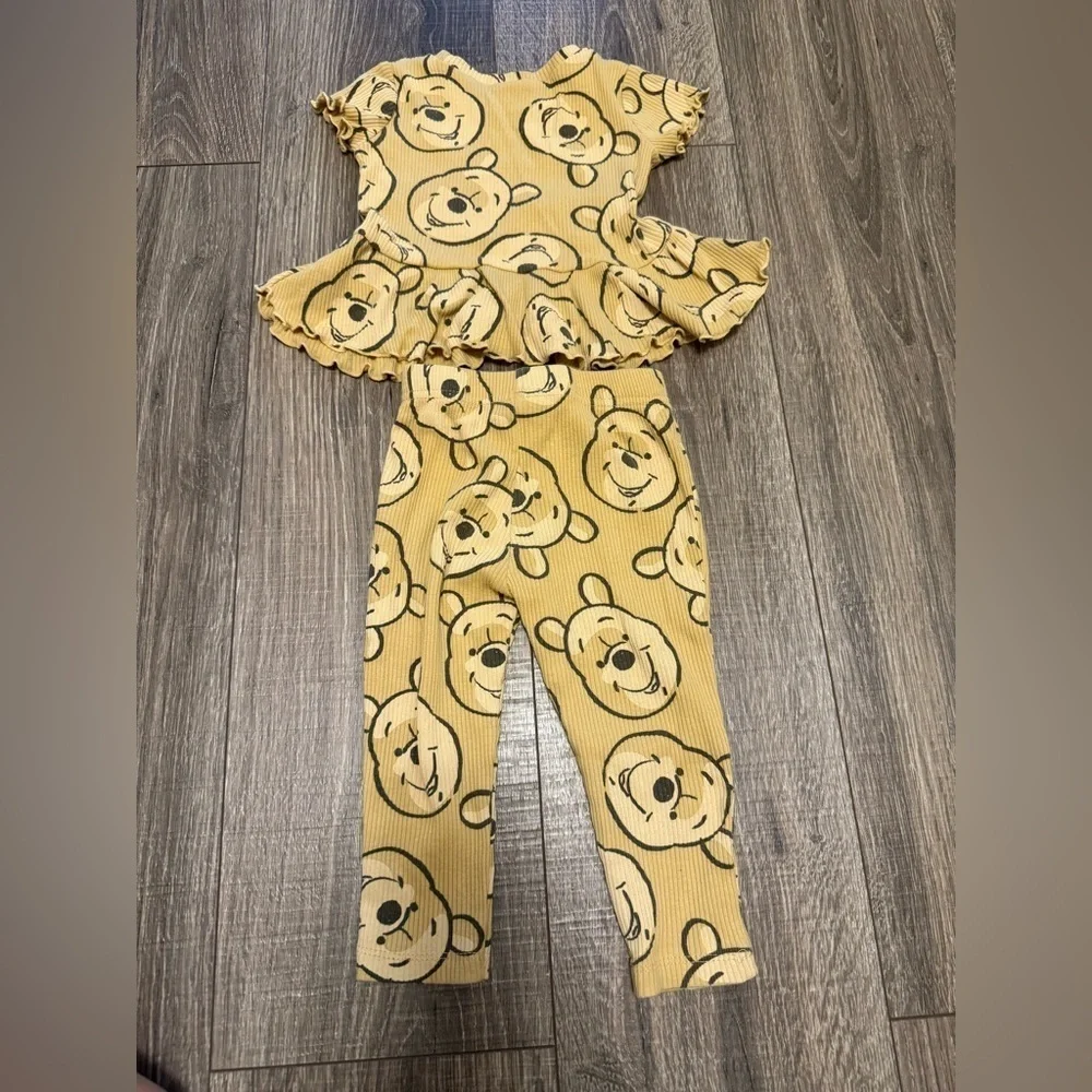Disney Baby Winnie The Pooh Baby Girl Matching Set Size 12 M T Shirt Peplum